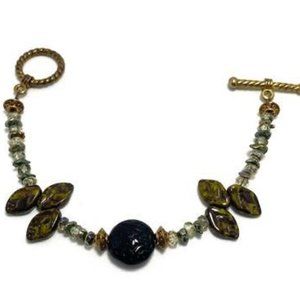 Handmade Bracelet by Surdigirl ~ Peridot, Leaf, Pearl,